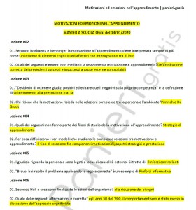 Paniere di Motivazioni ed emozioni nell'apprendimento - Master "A scuola oggi" - eCampus